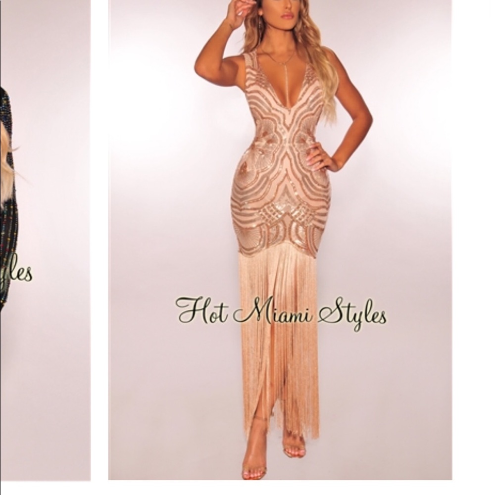 Rose Gold Sequin Fringe Dress